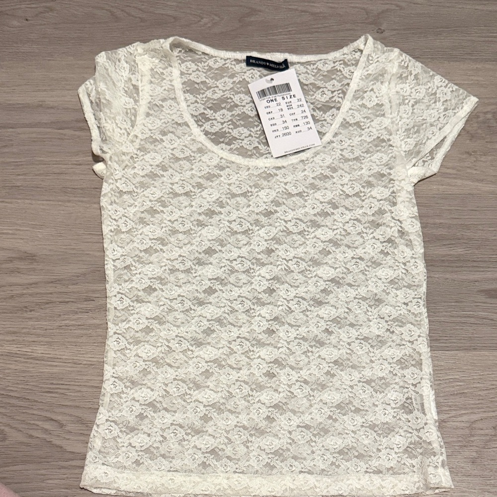 Brandy Melville White Lace Short Sleeve Top